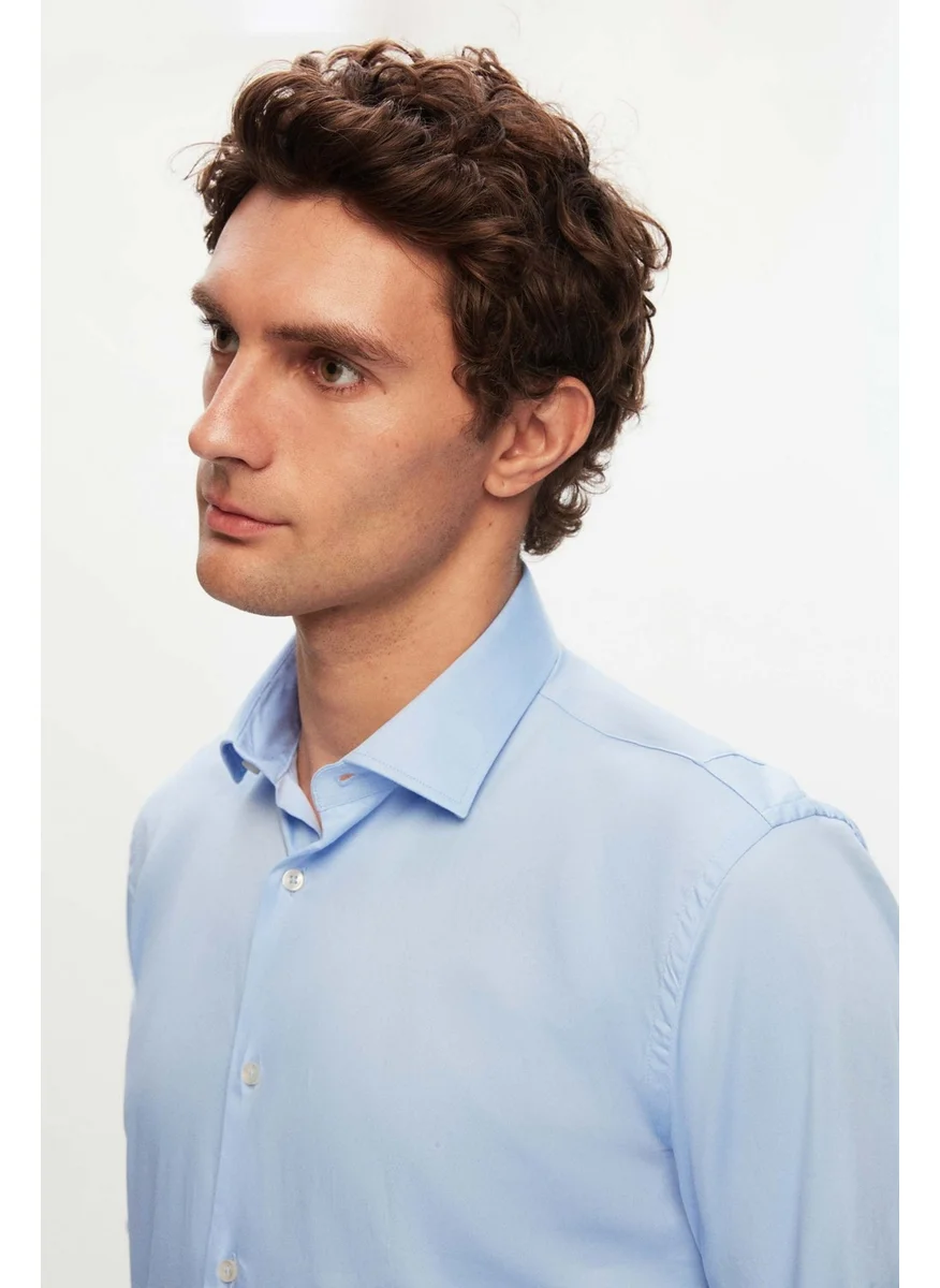 D'S DAMAT Ds Groom Slim Fit Blue Plain Cotton Satin Shirt