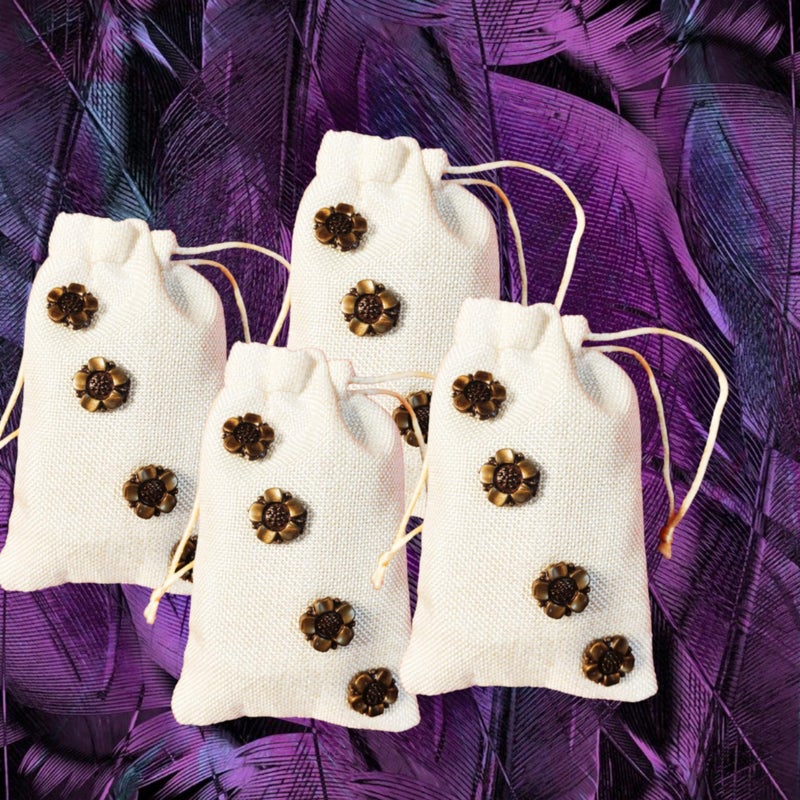 BERRYCRAVE Jute Potli Bags with FLOWERS MOTIFFS for Return Gifts for Ladies wedding Drawstring SMALL Size Wedding Gift Jewellery Ring Shagun Coins - IVORY - 15.0 CM X 10.0 CM - SET OF (4) - Image 1