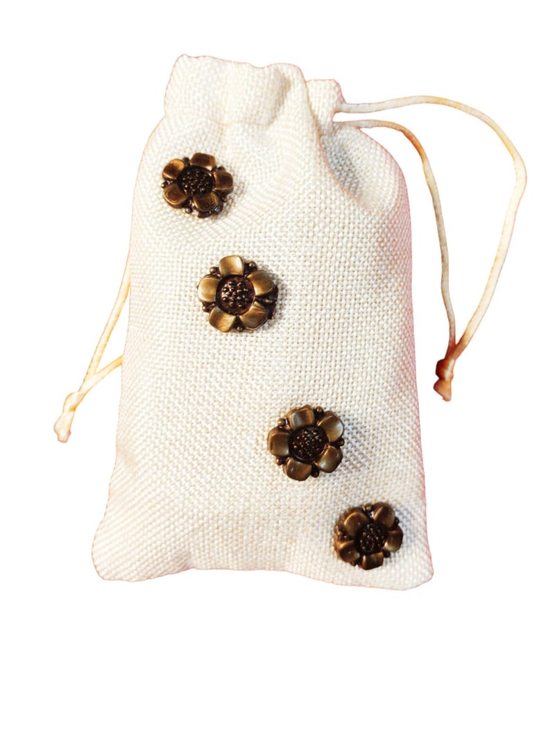 BERRYCRAVE Jute Potli Bags with FLOWERS MOTIFFS for Return Gifts for Ladies wedding Drawstring SMALL Size Wedding Gift Jewellery Ring Shagun Coins - IVORY - 15.0 CM X 10.0 CM - SET OF (4) - Image 4