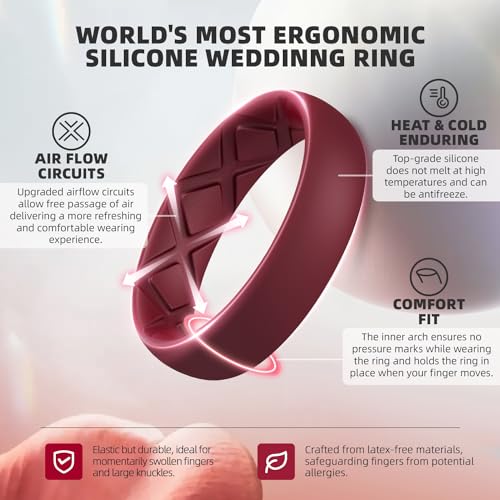 Egnaro Women's Stacking Rings, Inner Arc Ergonomic Breathable Design Silicone Rubber Wedding Bands - Image 2