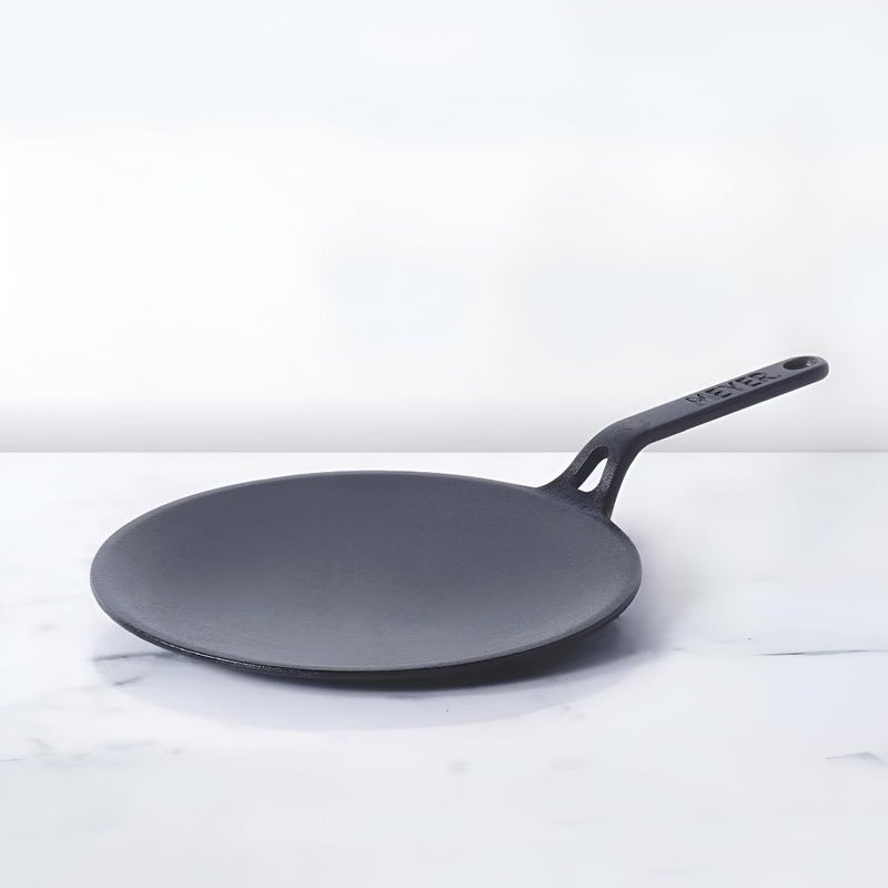 MEYER Pre-Seasoned Cast Iron Roti/Chapati/Dosa Tawa Pan with Stick Handle, Dosa Kallu, Iron Tawa Big Size | Pre-Seasoned Cast Iron Cookware | Gas Stovetop Compatible | 26cm, Black - Image 1