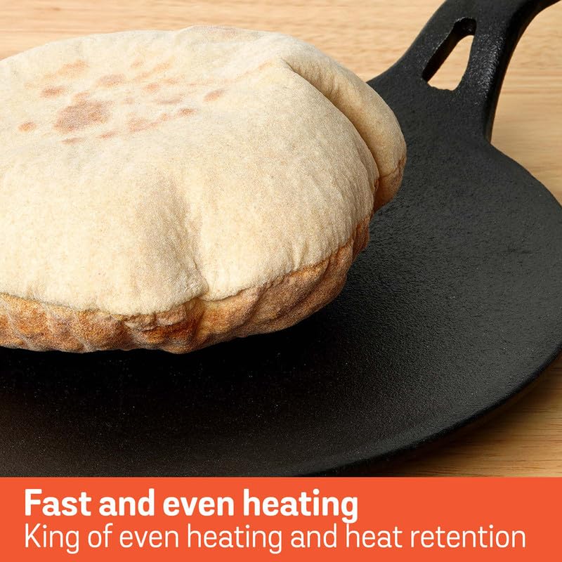 MEYER Pre-Seasoned Cast Iron Roti/Chapati/Dosa Tawa Pan with Stick Handle, Dosa Kallu, Iron Tawa Big Size | Pre-Seasoned Cast Iron Cookware | Gas Stovetop Compatible | 26cm, Black - Image 4