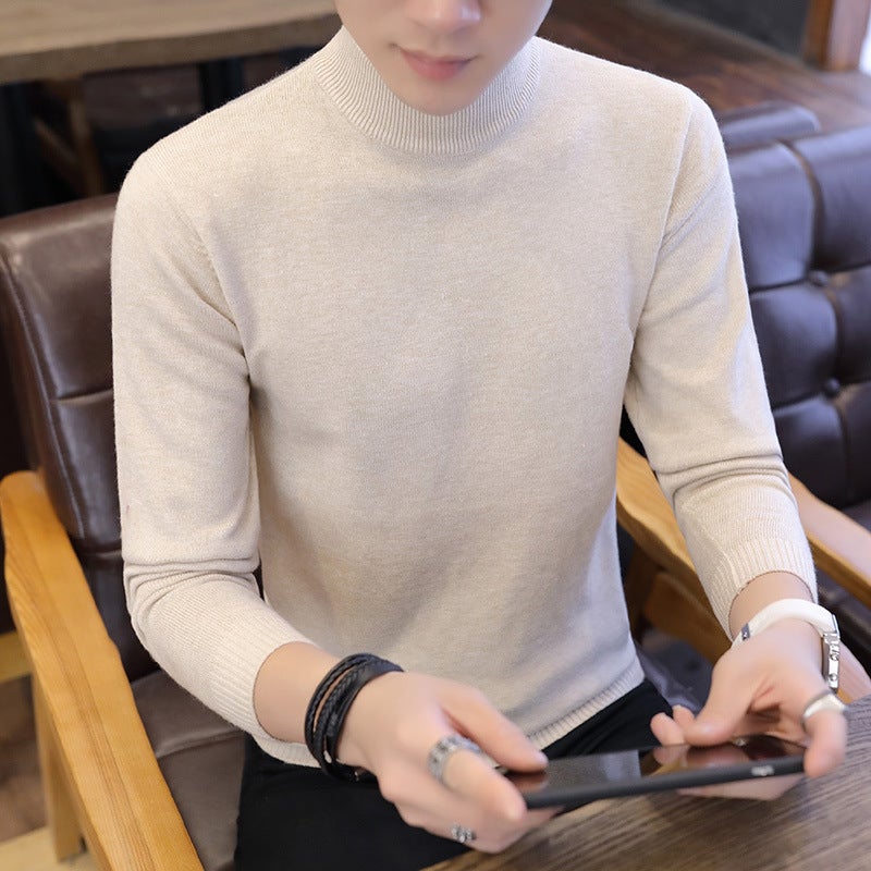 Half Turtleneck Sweater Men'S 2020 Men'S Sweater Slim-Fit Base Sweater Solid Color Sweater For Men - Image 1
