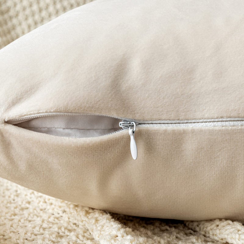 EMEMA Pack of 2 Velvet Throw Pillow Covers Decorative Square Pillowcase Soft Solid Cushion Case for Sofa Bedroom Chair Car 20x20 Inch Cream White - Image 3