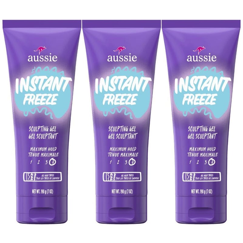 Aussie Instant Freeze Sculpting Hair Gel, Maximum Hold, No Flaking, Long-Lasting, with Jojoba Oil, Sea Kelp, Australian Aloe, Frizz Control, Citrus Floral Scent, 7 Fl Oz Triple Pack - Image 1