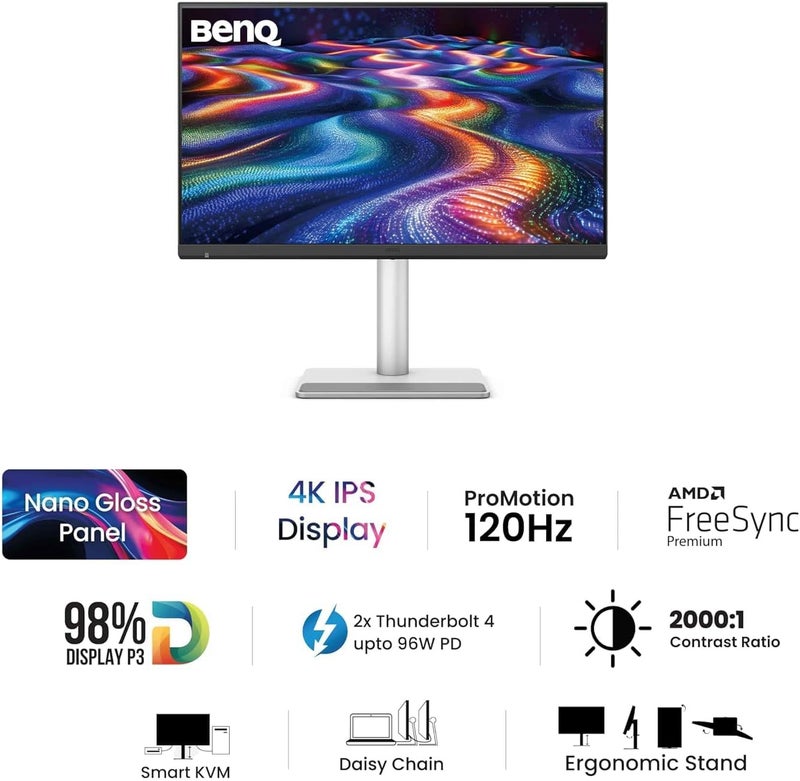 BenQ MA320UG 32” 4K 120Hz Nano Gloss Monitor for Mac  Thunderbolt 4 96W/15W, Mac Color, Daisy Chain, KVM, Brightness & Volume Control on Mac, Height & Tilt Adjustment silver - Image 2