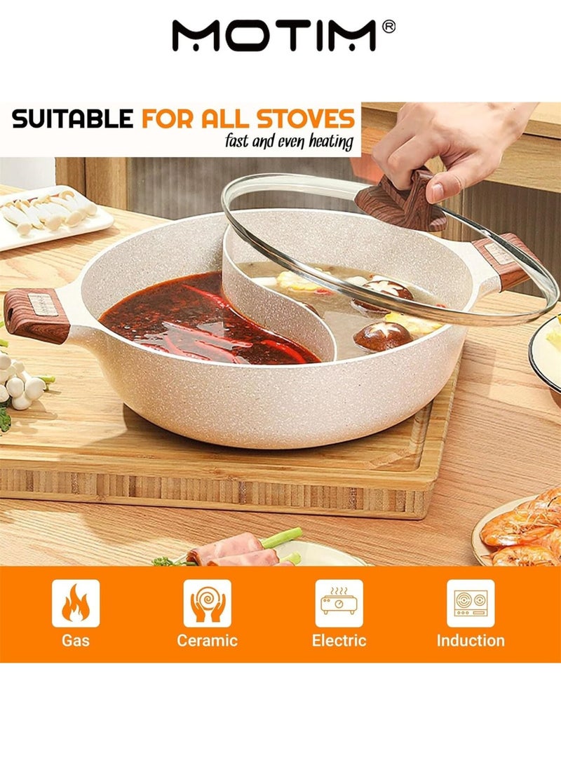 موتيم 5-QT مزدوجة النكهة متعددة الوظائف وعاء ساخن مقسم لموقد الغاز التعريفي الكهربائي موقد موقد كبير بيج - Image 4