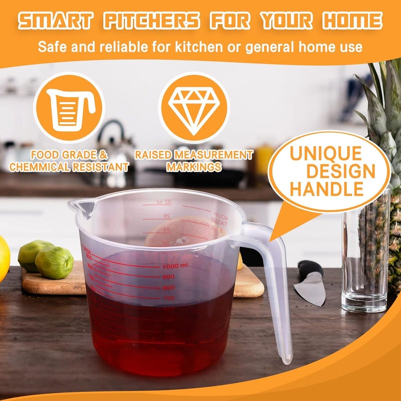 TOODOO 12 Pieces Plastic Measuring Cups 4 Cup Capacity Clear Measuring Mug with Spout and Handle Grip 1000 ml Marking for Flour Water Liquid Ingredient - Image 2
