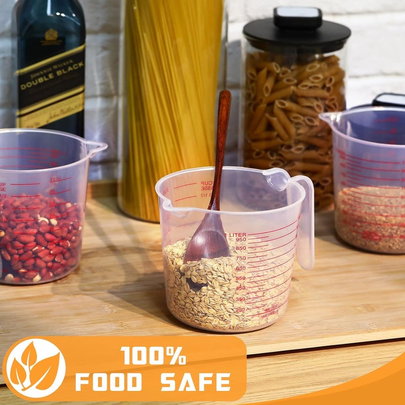TOODOO 12 Pieces Plastic Measuring Cups 4 Cup Capacity Clear Measuring Mug with Spout and Handle Grip 1000 ml Marking for Flour Water Liquid Ingredient - Image 3