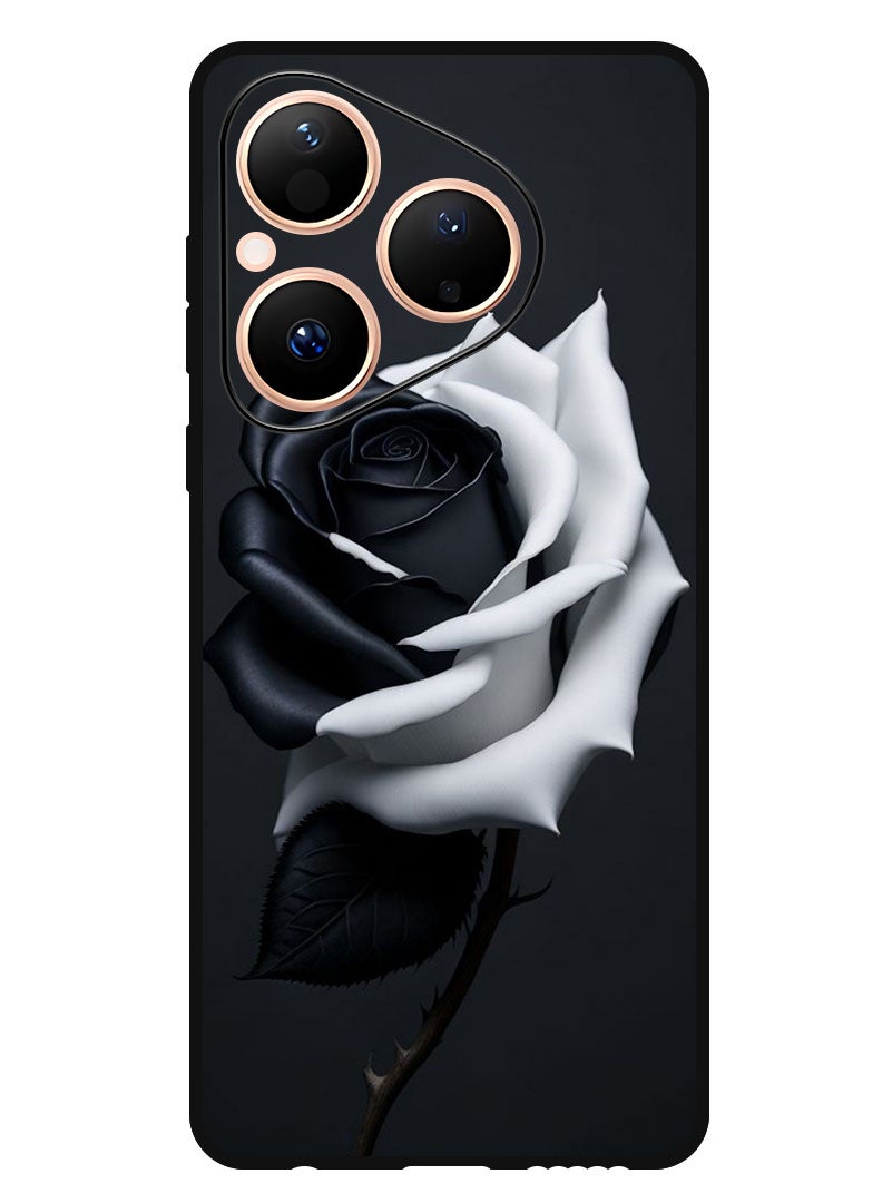 Theodor Case Compatible with Huawei Pura 80 6.6 Inch Protection Shockproof Bumper Cover Black and White Rose - Image 1