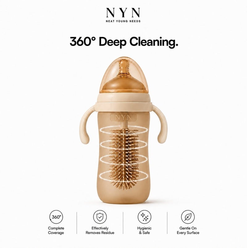 نت يونغ نيدس مجموعة NYN الفاخرة لتنظيف رضاعات الأطفال المصنوعة من السيليكون | خالية من BPA | فرشاة رضاعة، فرشاة حلمة، وفرشاة تنظيف الأنبوب | تنظيف منتجات الأطفال - Image 3