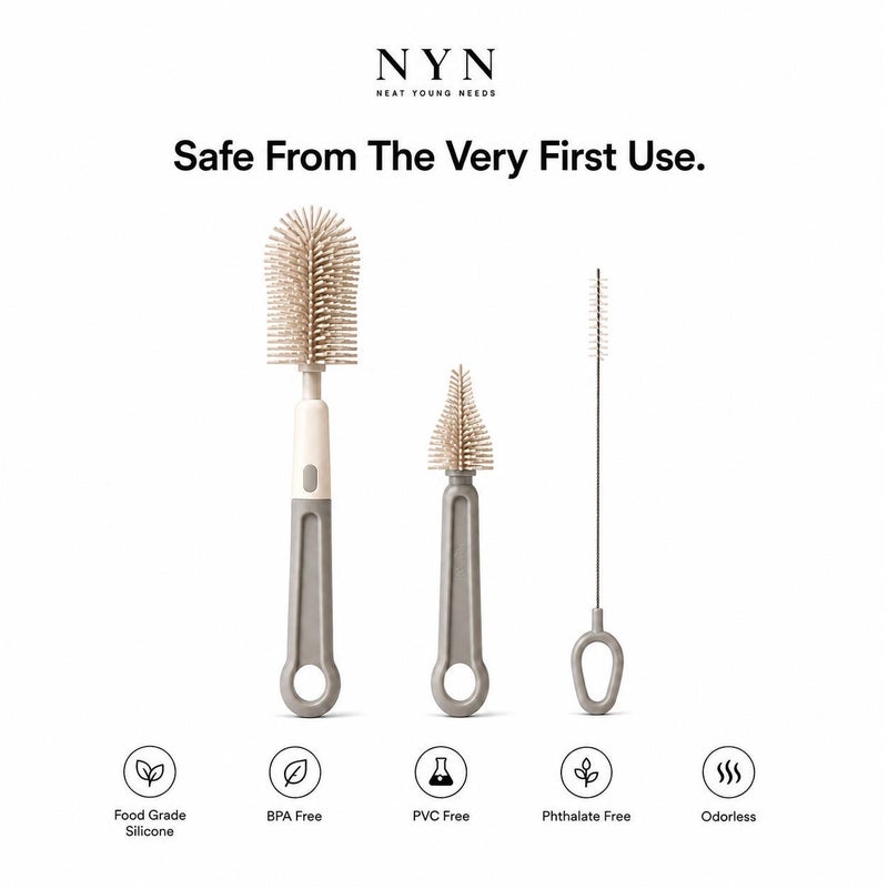نت يونغ نيدس مجموعة NYN الفاخرة لتنظيف رضاعات الأطفال المصنوعة من السيليكون | خالية من BPA | فرشاة رضاعة، فرشاة حلمة، وفرشاة تنظيف الأنبوب | تنظيف منتجات الأطفال - Image 5