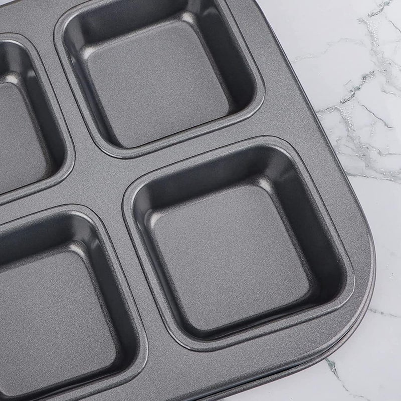 Bake House Square Brownie Pan Nonstick 6 Cavity Muffin Pan Brownie Cake Pan Mini Cheesecake Cupcake Bakeware Carbon Steel Brownie Baking Tray Bakeware for Oven Baking - Image 4
