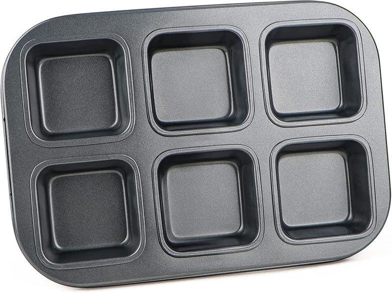 Bake House Square Brownie Pan Nonstick 6 Cavity Muffin Pan Brownie Cake Pan Mini Cheesecake Cupcake Bakeware Carbon Steel Brownie Baking Tray Bakeware for Oven Baking - Image 1