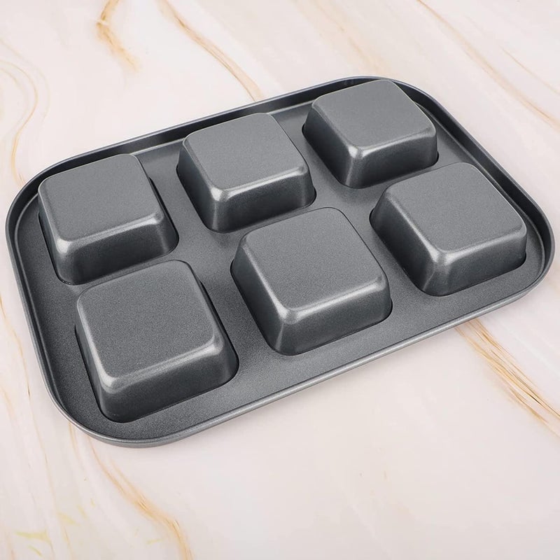 Bake House Square Brownie Pan Nonstick 6 Cavity Muffin Pan Brownie Cake Pan Mini Cheesecake Cupcake Bakeware Carbon Steel Brownie Baking Tray Bakeware for Oven Baking - Image 3