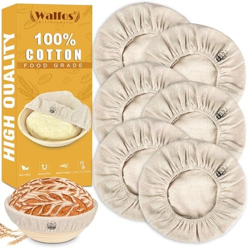 WALFOS Bread Basket Liner Cloth 6 Packs 10 inch round bread proofing basket cloth liner Baking Dough Basket Cover Natural Rattan Banneton Proofing Cloth - Image 1