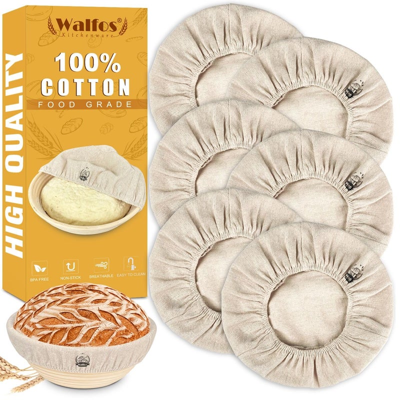 WALFOS Bread Basket Liner Cloth 6 Packs 10 inch round bread proofing basket cloth liner Baking Dough Basket Cover Natural Rattan Banneton Proofing Cloth - Image 2