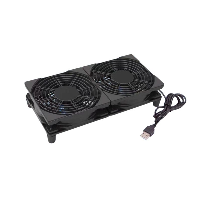 Silent Dual USB Cooling Fan - Black 76 CFM Airflow 18 DBA Low Noise - 35000-Hour Lifespan Plug-And-Play Design for Gaming Consoles Routers Network Cabinets Electronics - Image 1