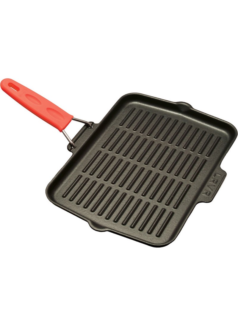 Lava Cast Iron Grill Pan, Wire and Silicone Handle. Size 21X30CM Red  - Image 1