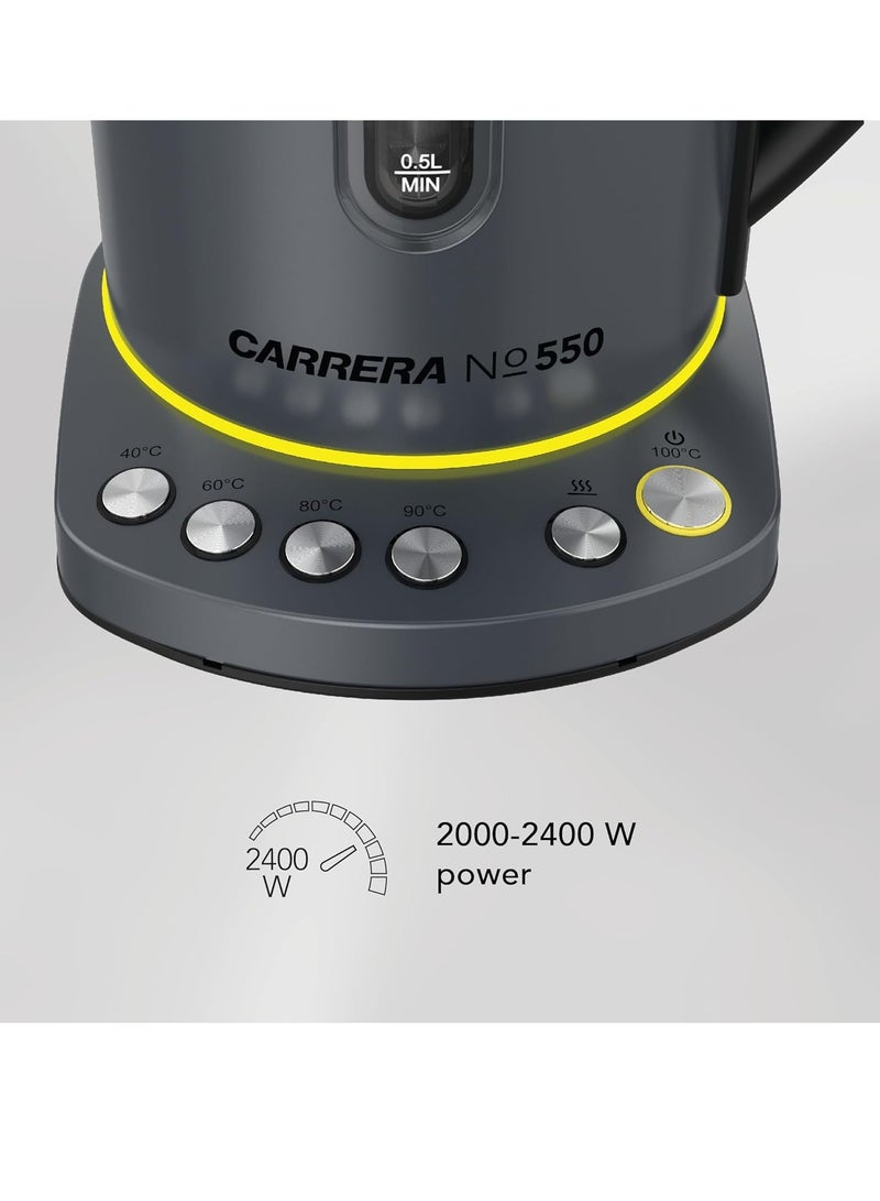 Carrera Electric Kettle No 550-1.7L, 2400W, Stainless Steel Housing, Temperature Control, Keep Warm Function, Overheat Protection, LED Display, 360° Swivel Base
