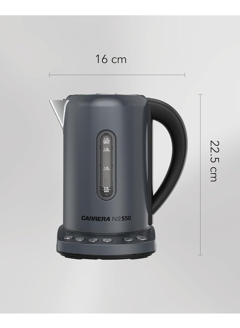 Carrera Electric Kettle No 550-1.7L, 2400W, Stainless Steel Housing, Temperature Control, Keep Warm Function, Overheat Protection, LED Display, 360° Swivel Base