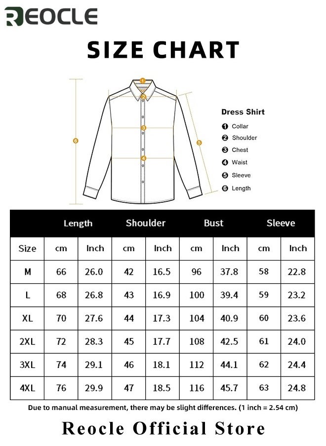REOCLE - Men's Business Slim Fit Shirt Official Long Sleeve Stretch Dress Shirt Wrinkle-Free Regular Fit Button Down Shirts - Image 1