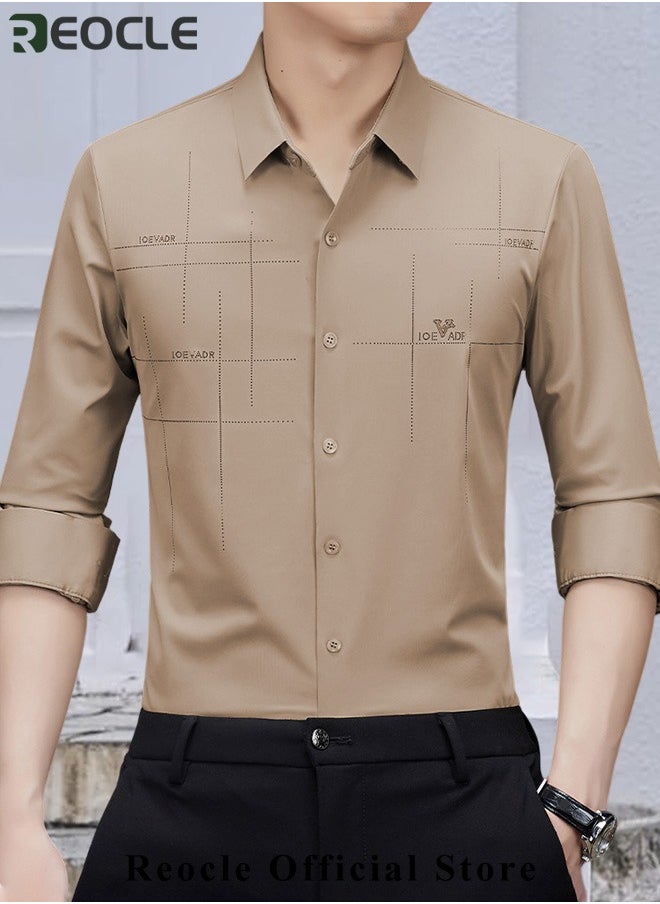 REOCLE - Men's Business Slim Fit Shirt Official Long Sleeve Stretch Dress Shirt Wrinkle-Free Regular Fit Button Down Shirts - Image 1
