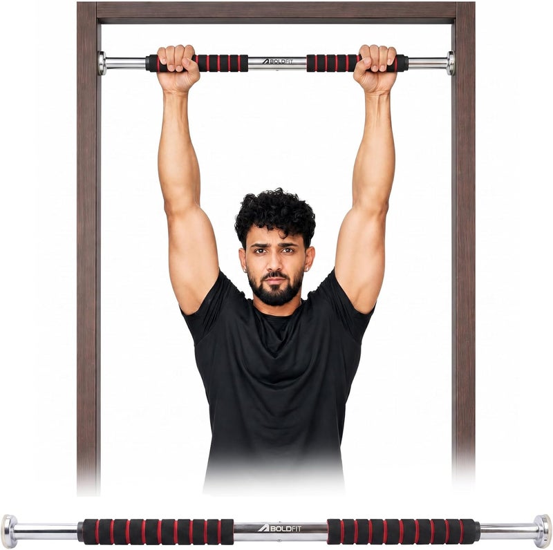 CITY STAR-Boldfit Pull Up Bars For Home Workout Chin Up Bar Gym Accessories for Men Door Way Adjustable Hanging Rod (62-100cm), Anti-skid Grip, Strength Training Exercise Bar Pullup Bar Red