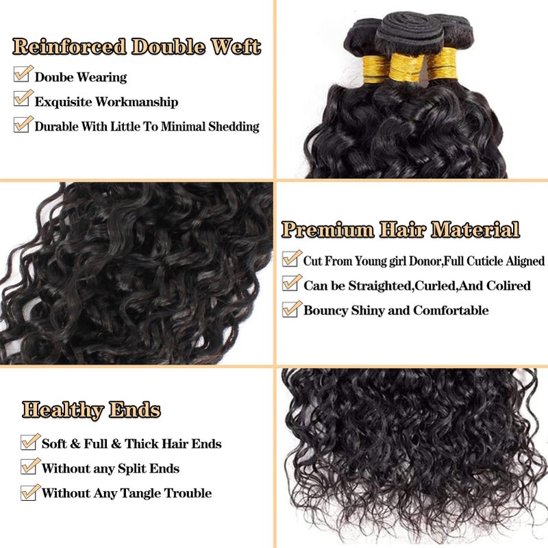 ROYAL IMPRESSION 12A Water Wave 3 Bundles Human Hair 18" 20" 22" 300g 100% Unprocessed Brazilian Virgin Hair Wet and Wavy Human Hair Weave Bundles Natural Color - Image 3
