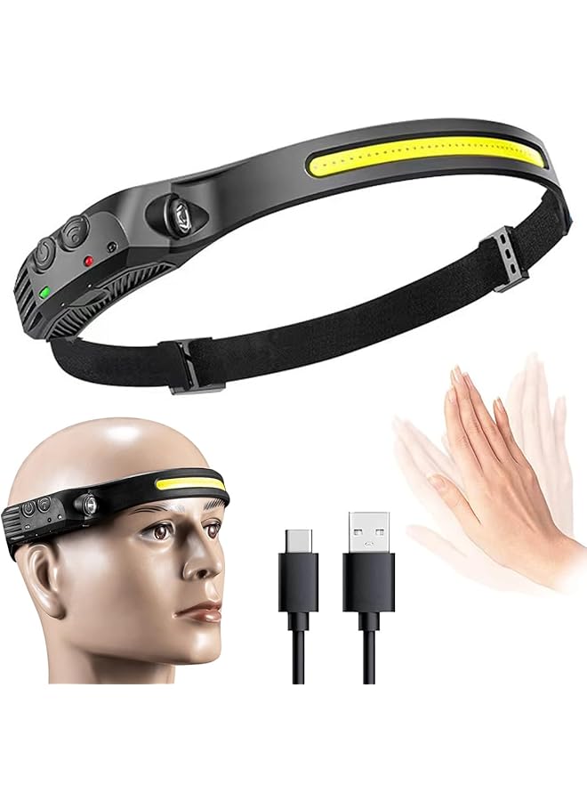 ECVV LED Headlamp Rechargeable Flashlight 230° Wide Beam Headlamps 5 Modes Headlight with Motion Sensor for Running Hiking Fishing Camping - Image 1