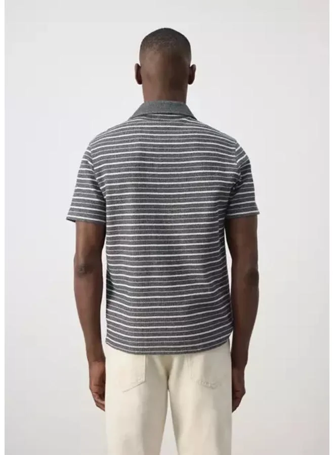 مانجو مان Cotton Blend Textured Striped Polo