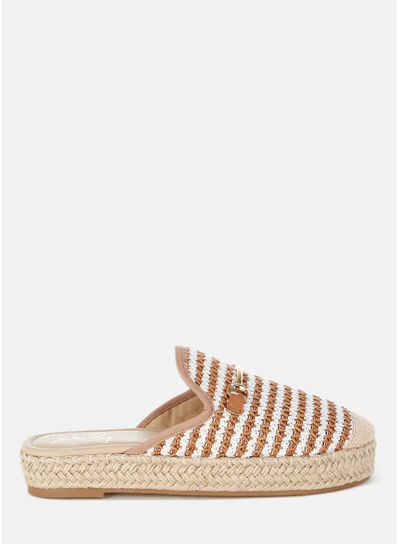Raffia Slip-On Mules in Brown