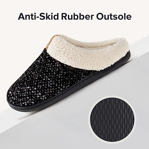 ULTRAIDEAS Women's Indoor Bedroom Slipper with Memory Foam, Gift for Women, Wool-Like House Shoe with Anti-Skid Rubber Sole for Ladies (7-8, Black) - Image 4
