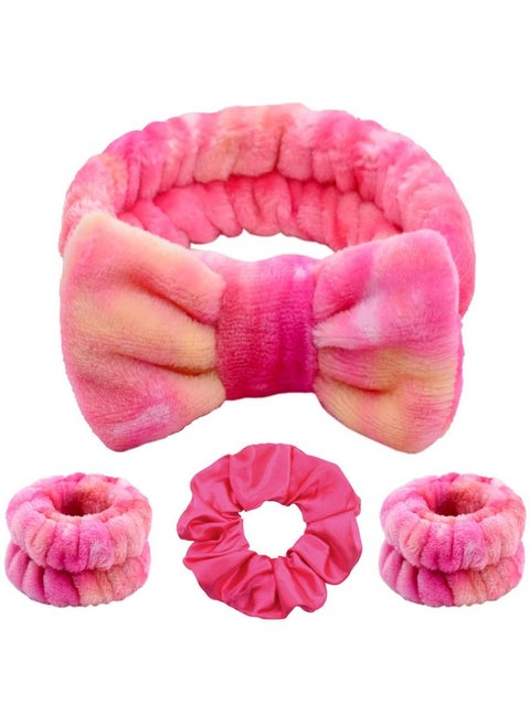 Spa Headband For Washing Face Skincare Headband Soft Fuzzy Makeup Headband For Girls With Wristbands Hair Ties Womens Hairband Hair Accessories Red