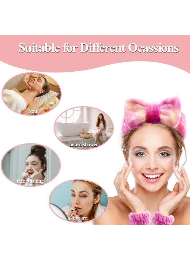 Spa Headband For Washing Face Skincare Headband Soft Fuzzy Makeup Headband For Girls With Wristbands Hair Ties Womens Hairband Hair Accessories Red