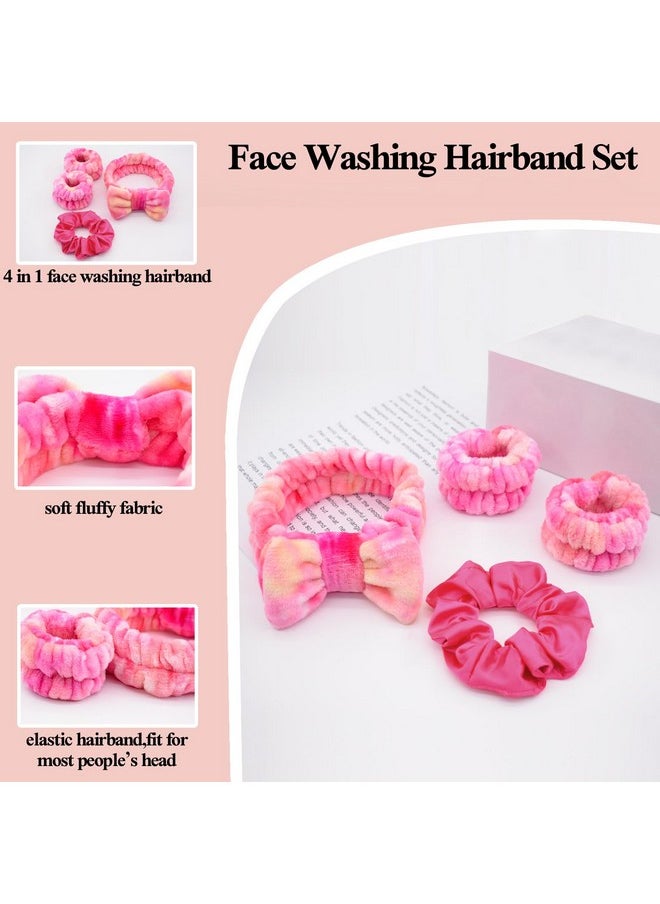 Spa Headband For Washing Face Skincare Headband Soft Fuzzy Makeup Headband For Girls With Wristbands Hair Ties Womens Hairband Hair Accessories Red