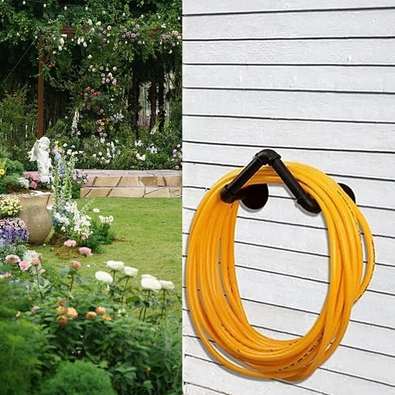 حامل خرطوم معدني ثقيل للتركيب على الحائط، حامل كبير لخرطوم المياه للحديقة والمرآب - Image 3