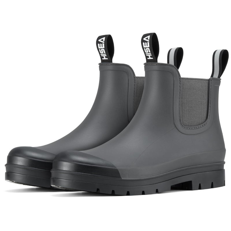 HISEA Women's Short Rain Boots Fashion Waterproof Chelsea Boots Ankle Garden Shoes for Ladies Non Slip Outdoor Work Booties Lightweight Rubber Rainboots with Comfort Insole, Size 9 Grey - Image 1