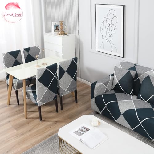 Furshine® Printed Universal Polyester Blend & Spandex Sofa Cover Big Elasticity Cover for Couch Flexible Stretch Sofa Cover | Imported Slipcovers (Blue Rhombus, Three Seater) - Image 2