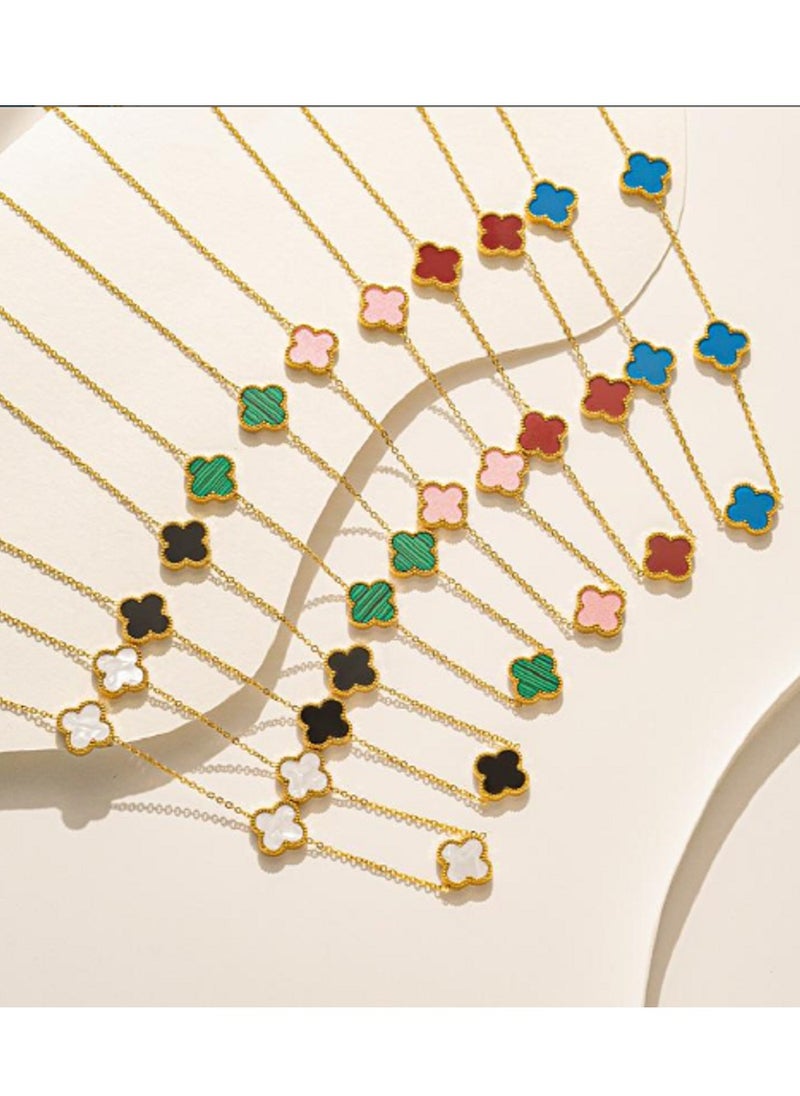 MANIKAN Clover Pendant Necklace, Pink Enamel, Gold Tone Chain, stainless steel  - Image 4