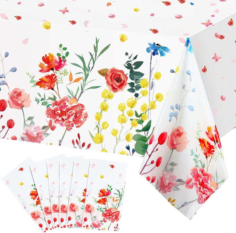 Breling Spring Summer Floral Table Cover Watercolor Wild Flowers Tablecloth Plastic Floral Tablecloth for Easter Dining Kitchen Room Picnic Camping Party Holiday Decor 54 x 108 Inch Bright Style6 Pieces  - Image 1