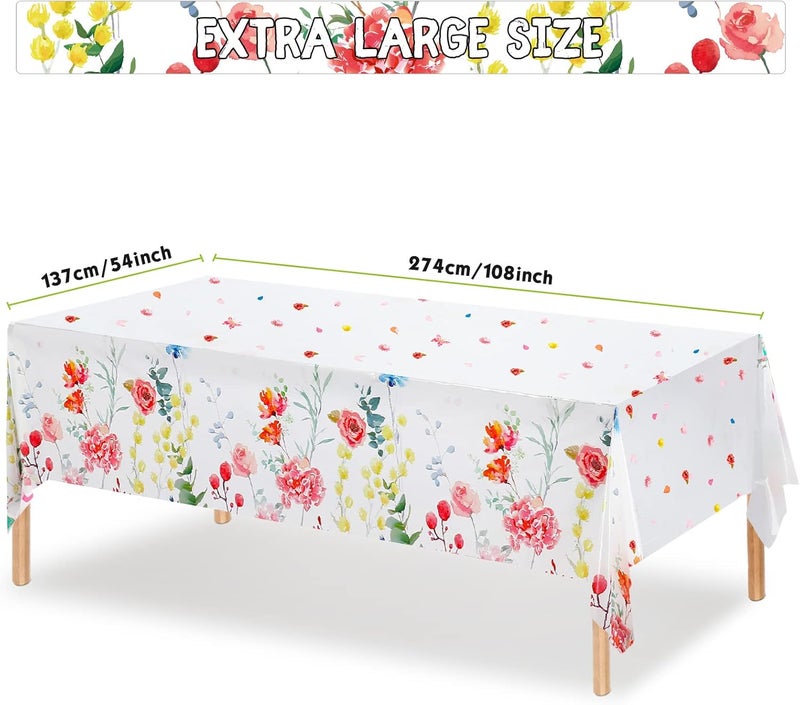 Breling Spring Summer Floral Table Cover Watercolor Wild Flowers Tablecloth Plastic Floral Tablecloth for Easter Dining Kitchen Room Picnic Camping Party Holiday Decor 54 x 108 Inch Bright Style6 Pieces  - Image 2