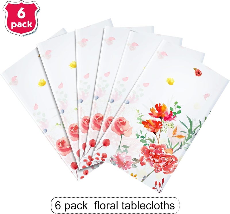 Breling Spring Summer Floral Table Cover Watercolor Wild Flowers Tablecloth Plastic Floral Tablecloth for Easter Dining Kitchen Room Picnic Camping Party Holiday Decor 54 x 108 Inch Bright Style6 Pieces  - Image 4