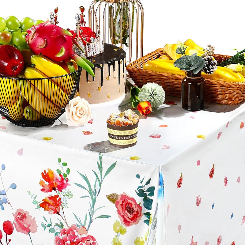 Breling Spring Summer Floral Table Cover Watercolor Wild Flowers Tablecloth Plastic Floral Tablecloth for Easter Dining Kitchen Room Picnic Camping Party Holiday Decor 54 x 108 Inch Bright Style6 Pieces  - Image 5