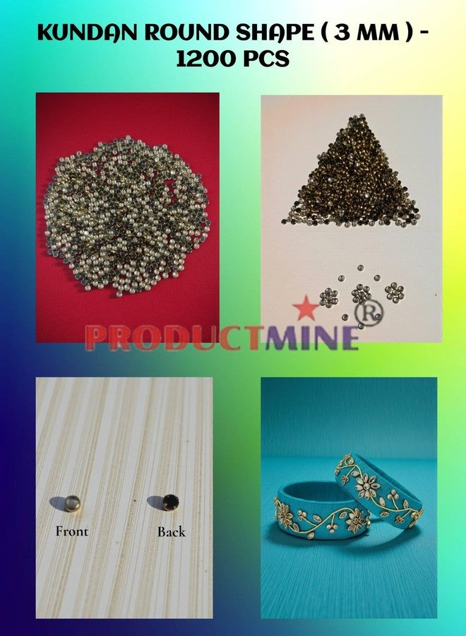 PRODUCTMINE أحجار كوندان شفافة مسطحة الظهر من PRODUCTMINE® للتطريز والحرف اليدوية وصناعة المجوهرات ومشاريع الأعمال اليدوية - شكل دائري 3 مم - 1200 قطعة - Image 2