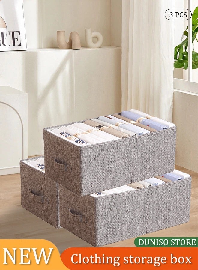 DUNISO 3 pieces wardrobe clothing storage box set, visible linen storage box, foldable fabric wardrobe storage basket with sturdy handles, storage box for clothes and toys, washable  storage box - Image 1