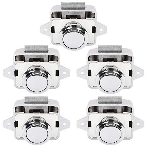 OCGIG 5 PCS Push Button Latch Cabinet Door Catch Keyless Cupboard Locks for RV Yachts Motorhome Camper Caravan Electroplated Silver5PCS - Image 1