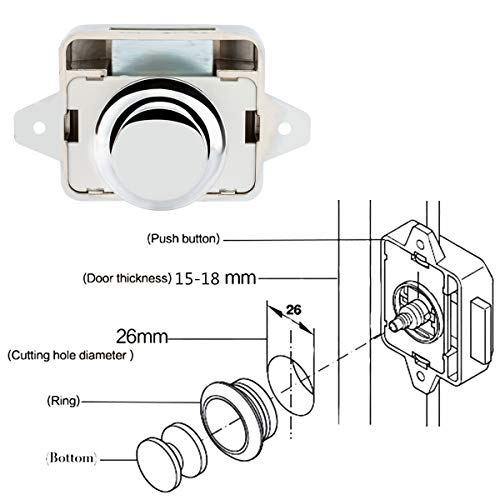 OCGIG 5 PCS Push Button Latch Cabinet Door Catch Keyless Cupboard Locks for RV Yachts Motorhome Camper Caravan Electroplated Silver5PCS - Image 3