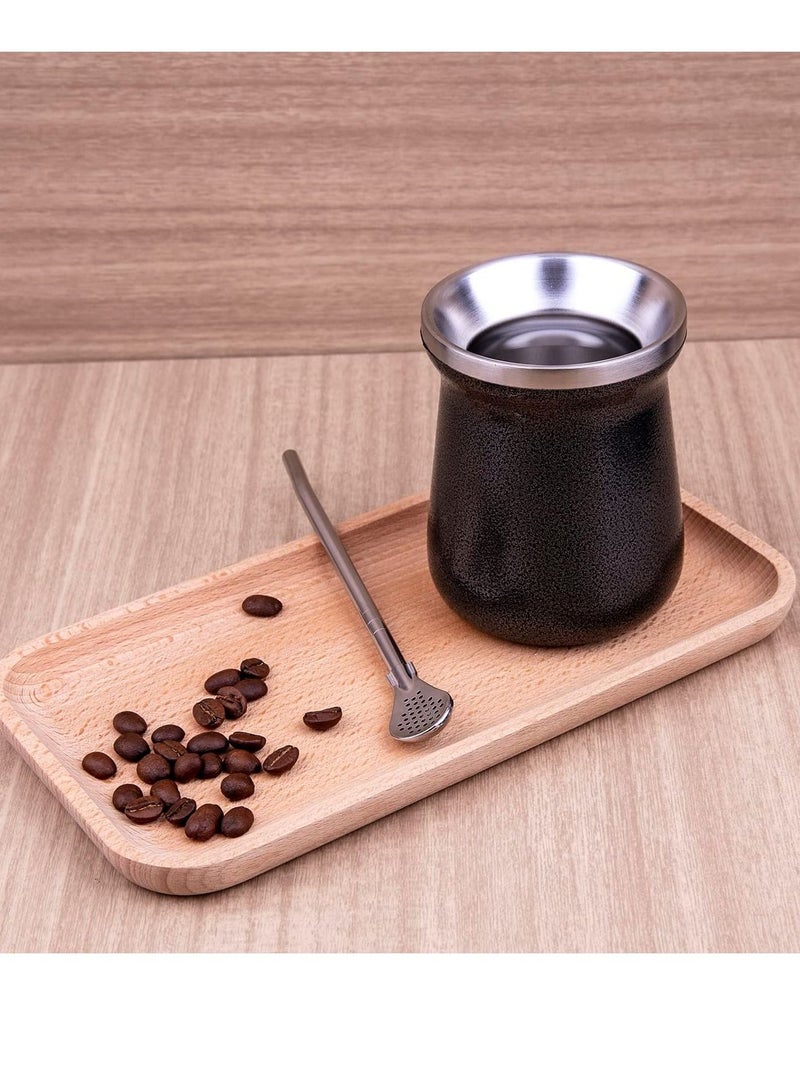 Y&D Yerba Mate Cup Black Stainless Steel And Bombilla Set 8oz Gourd Double Walled Tea With Straw  - Image 5