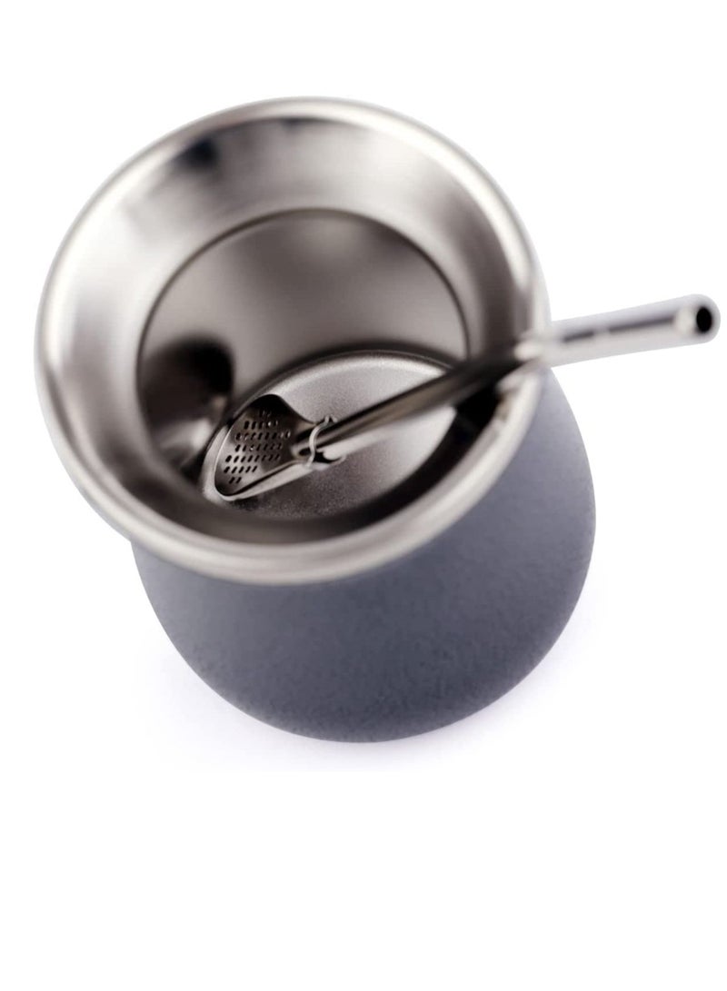 Y&D Yerba Mate Cup Black Stainless Steel And Bombilla Set 8oz Gourd Double Walled Tea With Straw  - Image 3